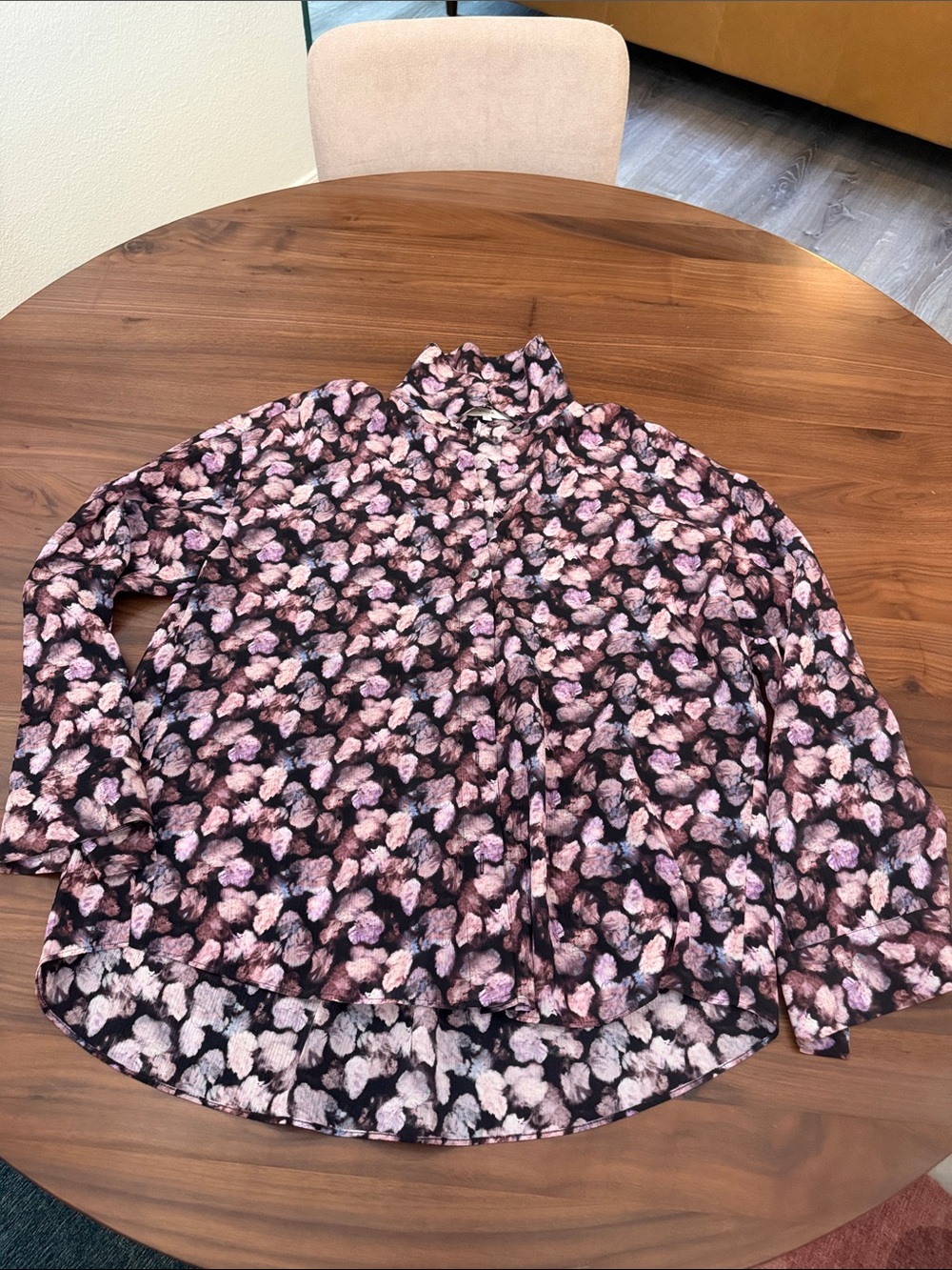 Vince Black Blush Floral Button-Up Blouse